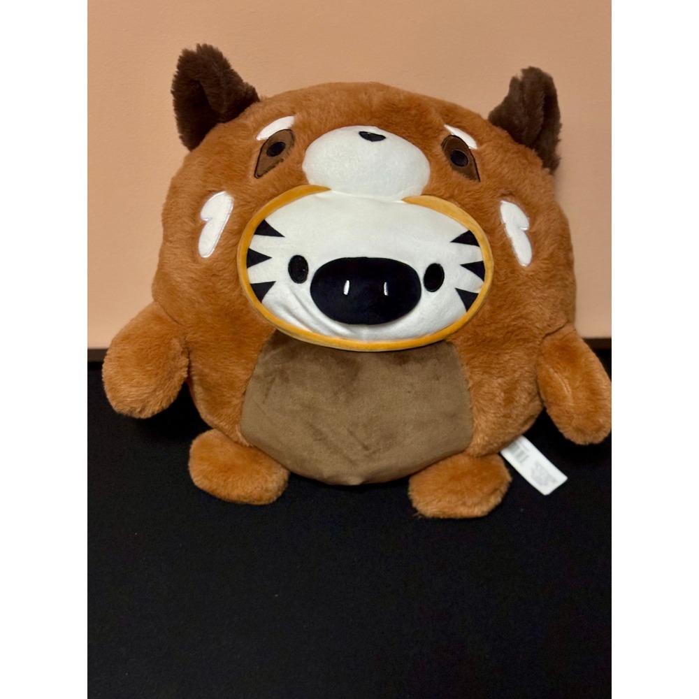 Soft Round Stuffed Animal Plush Zebra Squishie in a Red Panda Costume Plush